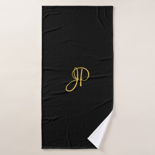 Calligraphy Initial Monogram Black Gold Template Bath Towel