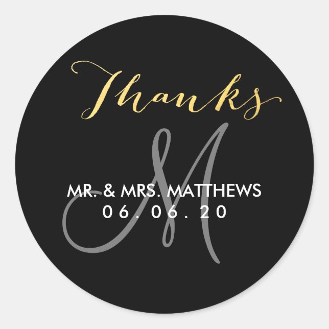 Calligraphy Initial | Wedding Thank You Sticker (Front)