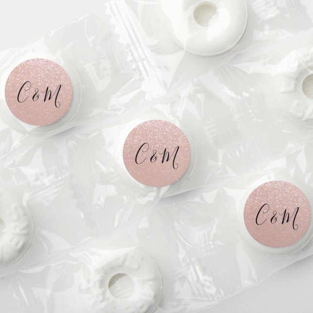 Calligraphy Initials | Rose Glitter Wedding Life Saver® Mints (Assorted)