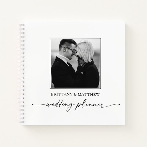 Calligraphy Ink Black White Photo Wedding Planner Notebook