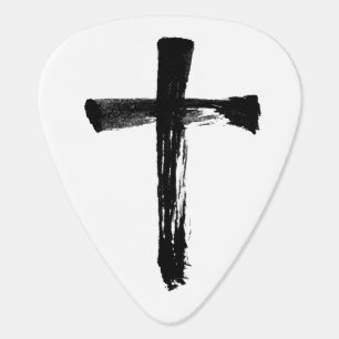 Calligraphy Ink Brush Cross Contemporary Crucifix Guitar Pick
