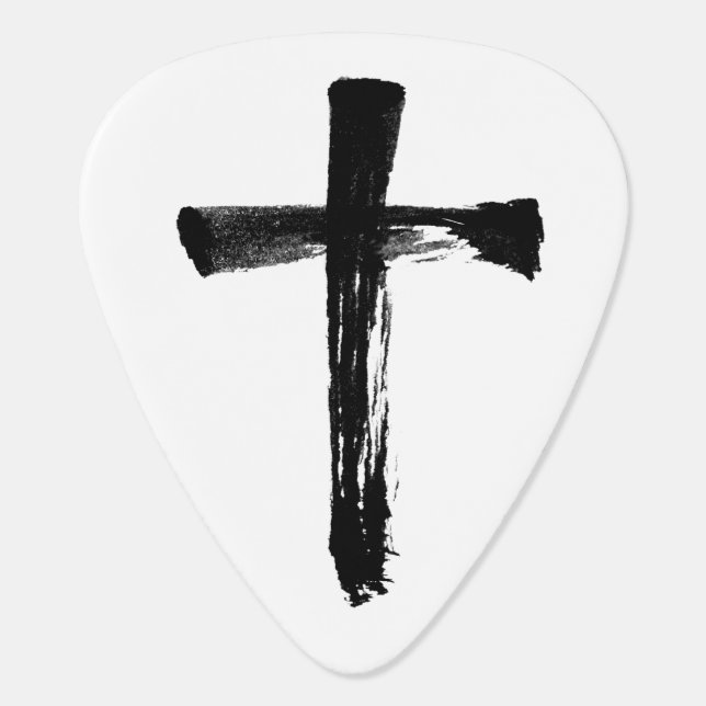 Calligraphy Ink Brush Cross Contemporary Crucifix  Guitar Pick (Back)