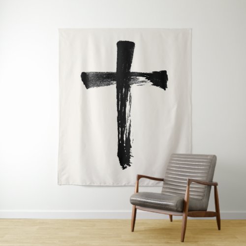Calligraphy Ink Brush Cross Contemporary Crucifix Tapestry