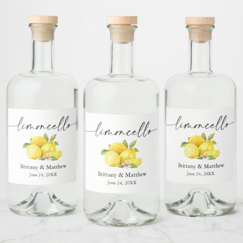 Calligraphy Ink Limoncello Watercolor Lemons Liquor Bottle Label