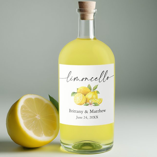 Calligraphy Ink Limoncello Watercolor Lemons Liquor Bottle Label (Customize to change your personalized text size or text style.)