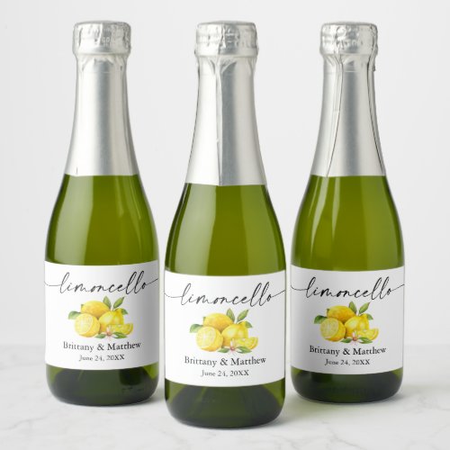 Calligraphy Ink Limoncello Watercolor Lemons Mini Sparkling Wine Label