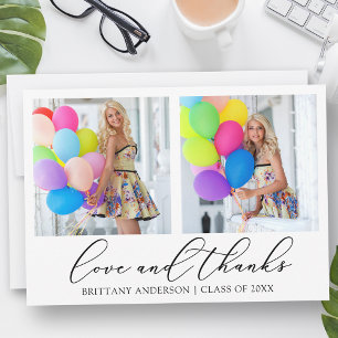Calligraphy Ink Love and Thanks 2 Photo Graduation Thank You Card