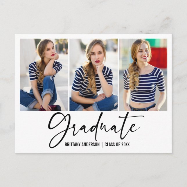  Calligraphy Ink Pen 3 Photo Graduation  Postcard (Front)