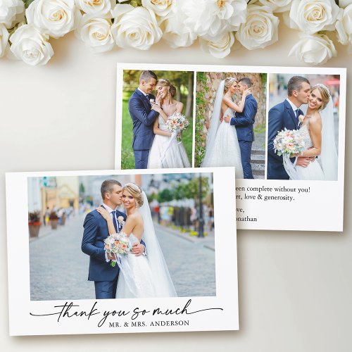 Calligraphy Ink Pen Love 4 Photo Wedding Thank You Card