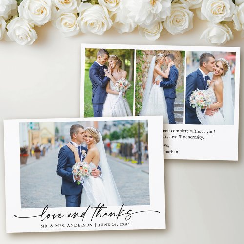 Calligraphy Ink Pen Love 4 Photos Wedding Thank You Card