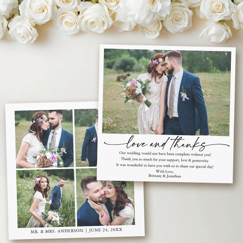 Calligraphy Ink Pen Love Wedding 5 Photos Square Thank You Card