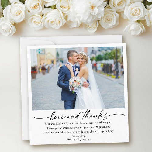 Calligraphy Ink Pen Love Wedding Photo Square Thank You Card