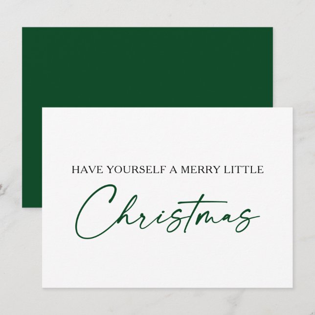 Calligraphy Ink Pen Minimalist Christmas Green Holiday Card (Front/Back)