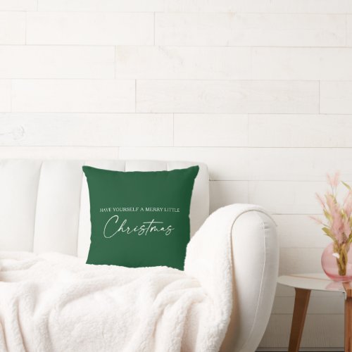 Calligraphy Ink Pen Minimalist Christmas Green Throw Pillow