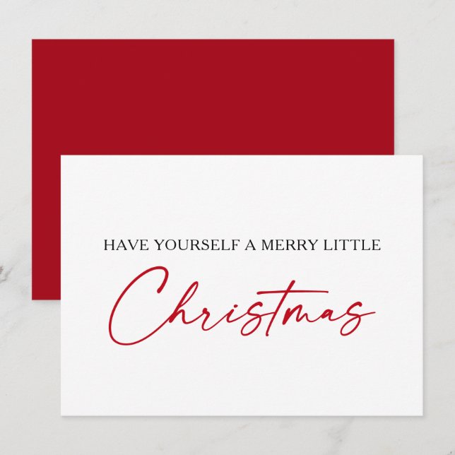 Calligraphy Ink Pen Minimalist Christmas Red Holiday Card (Front/Back)