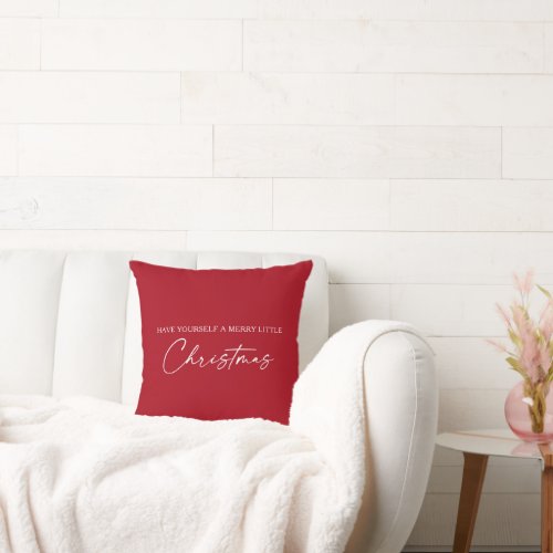 Calligraphy Ink Pen Minimalist Christmas Red Throw Pillow