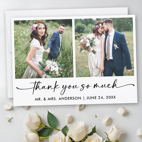 Calligraphy Ink Pen Script 2 Photo Wedding Thank You Card