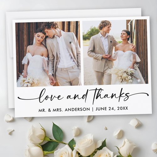 Calligraphy Ink Pen Script 2 Photos Wedding Thank You Card