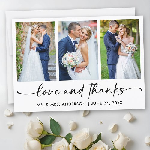 Calligraphy Ink Pen Script 3 Photo Love Wedding Thank You Card