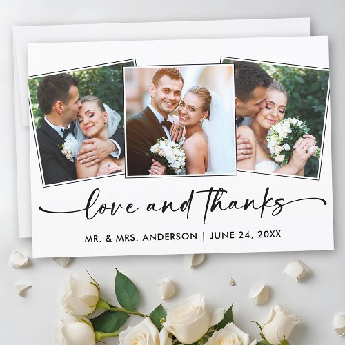 Calligraphy Ink Pen Script 3 Photos Love Wedding Thank You Card