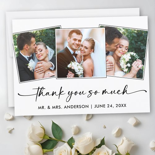 Calligraphy Ink Pen Script 3 Photos Wedding Thank You Card