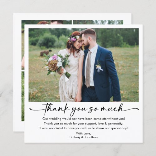 Calligraphy Ink Pen Script 5 Photo Square Wedding Thank You Card