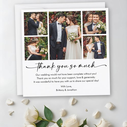 Calligraphy Ink Pen Script 5 Photos Wedding Square Thank You Card