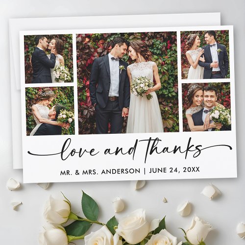 Calligraphy Ink Pen Script 5 Photos Wedding Thank You Card