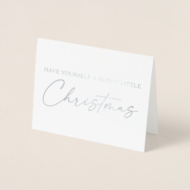 Calligraphy Ink Pen Script Christmas Silver Foil Card (Front)