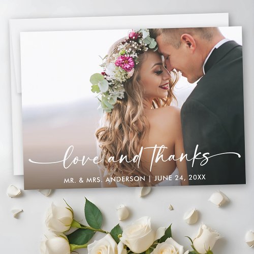 Calligraphy Ink Pen Script Love Wedding Photo Thank You Card