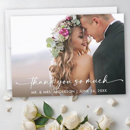 Calligraphy Ink Pen Script Wedding Photo Thank You Card