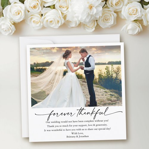 Calligraphy Ink Pen Thankful Wedding Photo Square Thank You Card