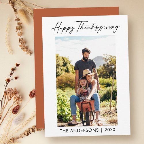 Calligraphy Ink Photo Thanksgiving Terracotta Holiday Card