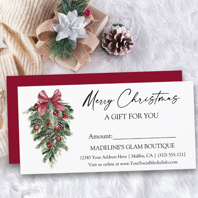Calligraphy Ink Pines Christmas Gift Certificate (Customize to add more text to back of card or to change color of back of card.)