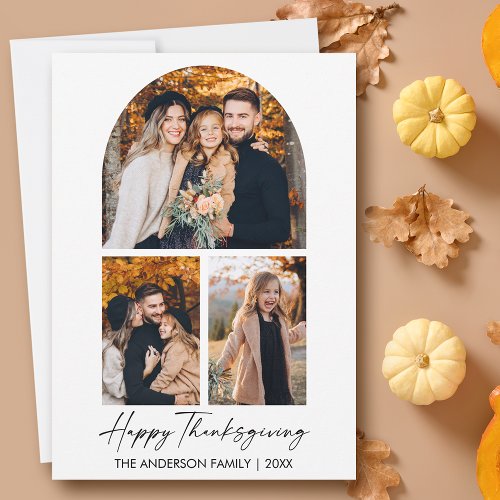 Calligraphy Ink Script 3 Photo Arch Thanksgiving Holiday Card