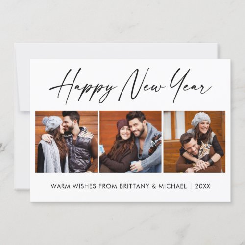 Calligraphy Ink Script 3 Photo Couple New Year Holiday Card