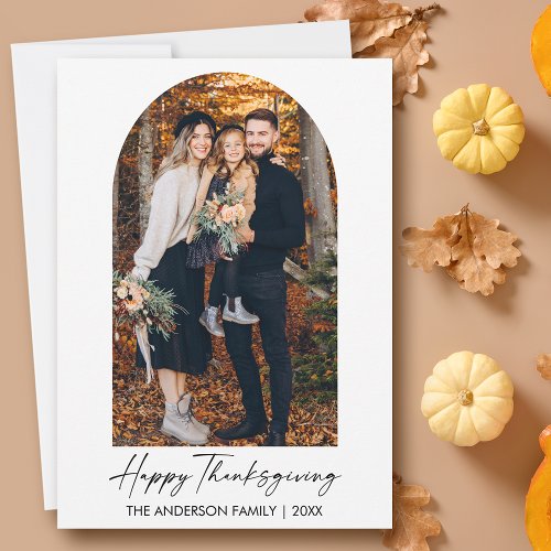 Calligraphy Ink Script Arch Photo Thanksgiving  Holiday Card