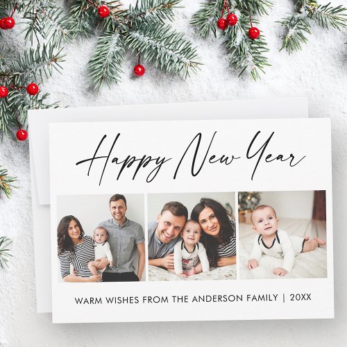Calligraphy Ink Script Family 3 Photo New Year Holiday Card
