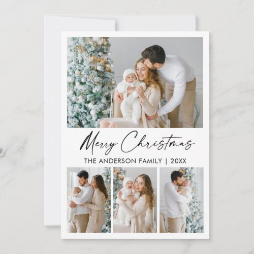 Calligraphy Ink Script Merry Christmas 4 Photo Holiday Card
