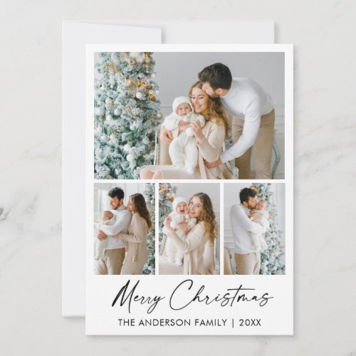 Calligraphy Ink Script Merry Christmas 4 Photos Holiday Card