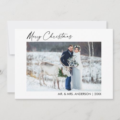 Calligraphy Ink Script Photo Christmas Newlywed Holiday Card