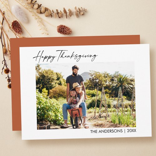 Calligraphy Ink Script Photo Happy Thanksgiving Holiday Card