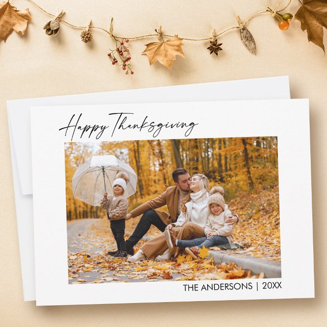 Calligraphy Ink Script Photo Happy Thanksgiving Holiday Card (Customize to change your personalized text size or text style.)