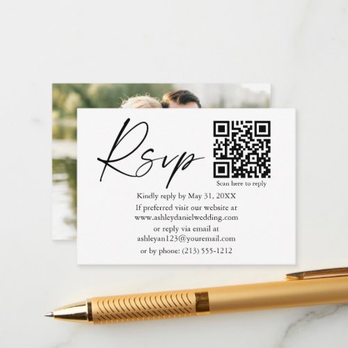 Calligraphy Ink Script QR Photo Wedding RSVP Enclosure Card