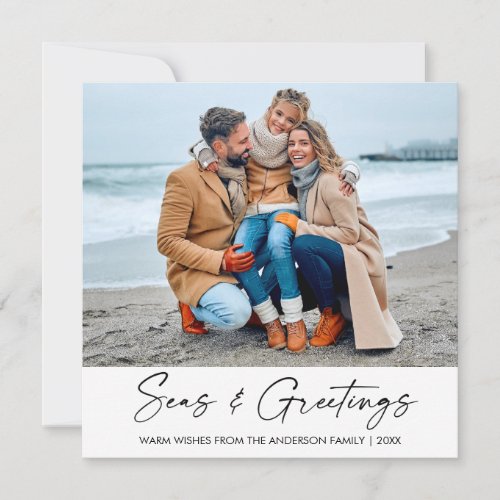 Calligraphy Ink Script Seas and Greetings Square Holiday Card