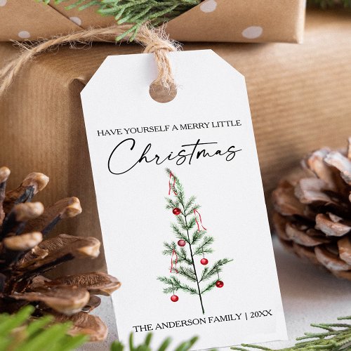 Calligraphy Ink Script Watercolor Christmas Tree Gift Tags