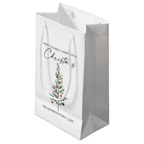 Calligraphy Ink Script Watercolor Christmas Tree  Small Gift Bag