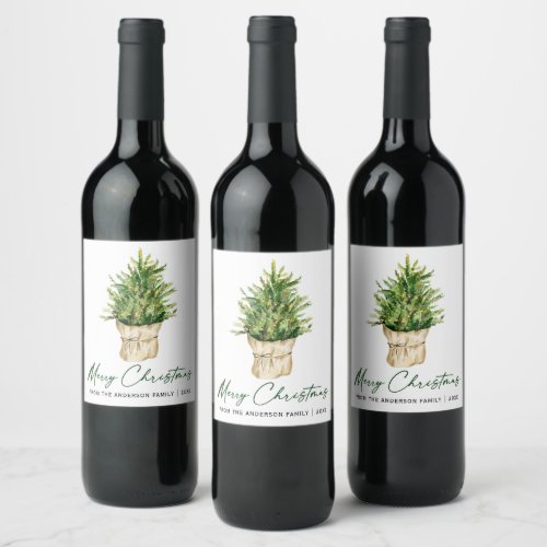 Calligraphy Ink Script Watercolor Tree Minimalist Wine Label