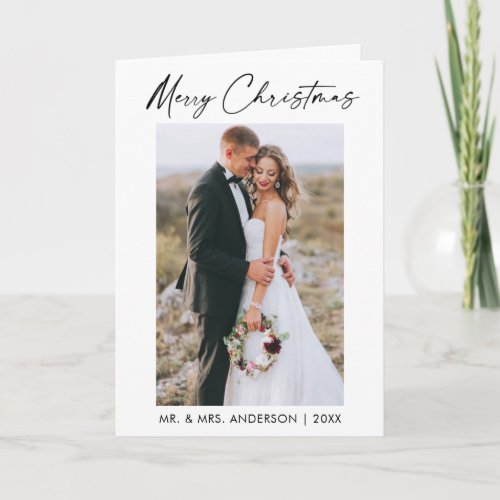 Calligraphy Ink Script Wedding Photo Folded Holiday Card