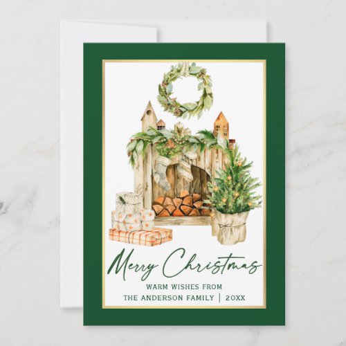 Calligraphy Ink Watercolor Christmas Gold Frame Holiday Card